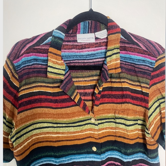 Striped Sunset Hipster Hippie Artsy Party Trendy Cool Hip Button Down Art Top - Picture 4 of 5